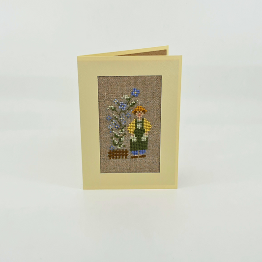 Carte de vœux brodée à la main - "Jardinier" - 15x10.5cm