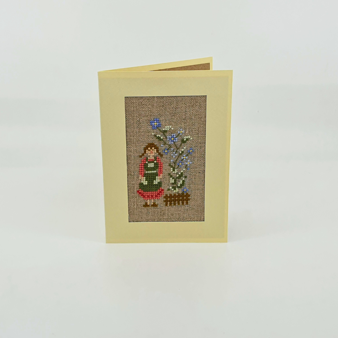 Carte de vœux brodée à la main - "Jardinière" - 15x10.5cm