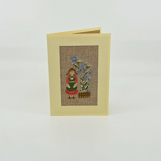 Carte de vœux brodée à la main - "Jardinière" - 15x10.5cm