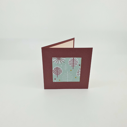 # Édition de Noël # Carte de vœux Papier et Tissu - "Hiver bleu" - 10x10cm