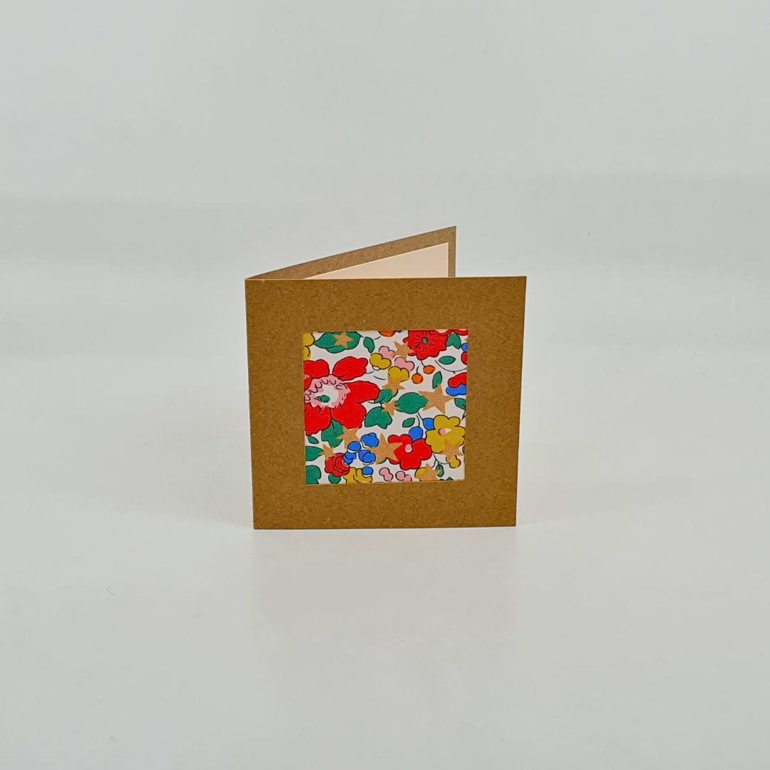 Carte de vœux Papier et Tissu - "Fleur rouge" - 10x10cm