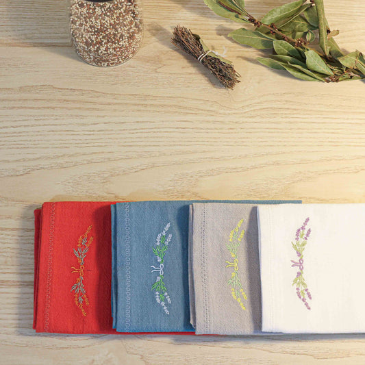 Lot de 4 serviettes de table motifs ruban fleuri