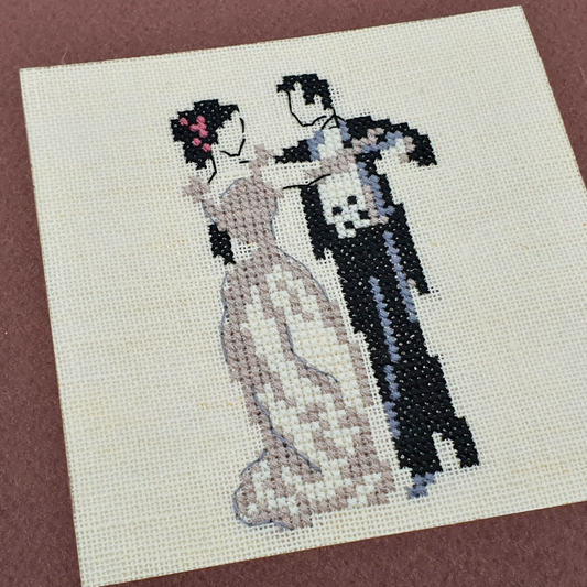 Carte de vœux brodée à la main - "Couple marié" - 14.5x14.5cm