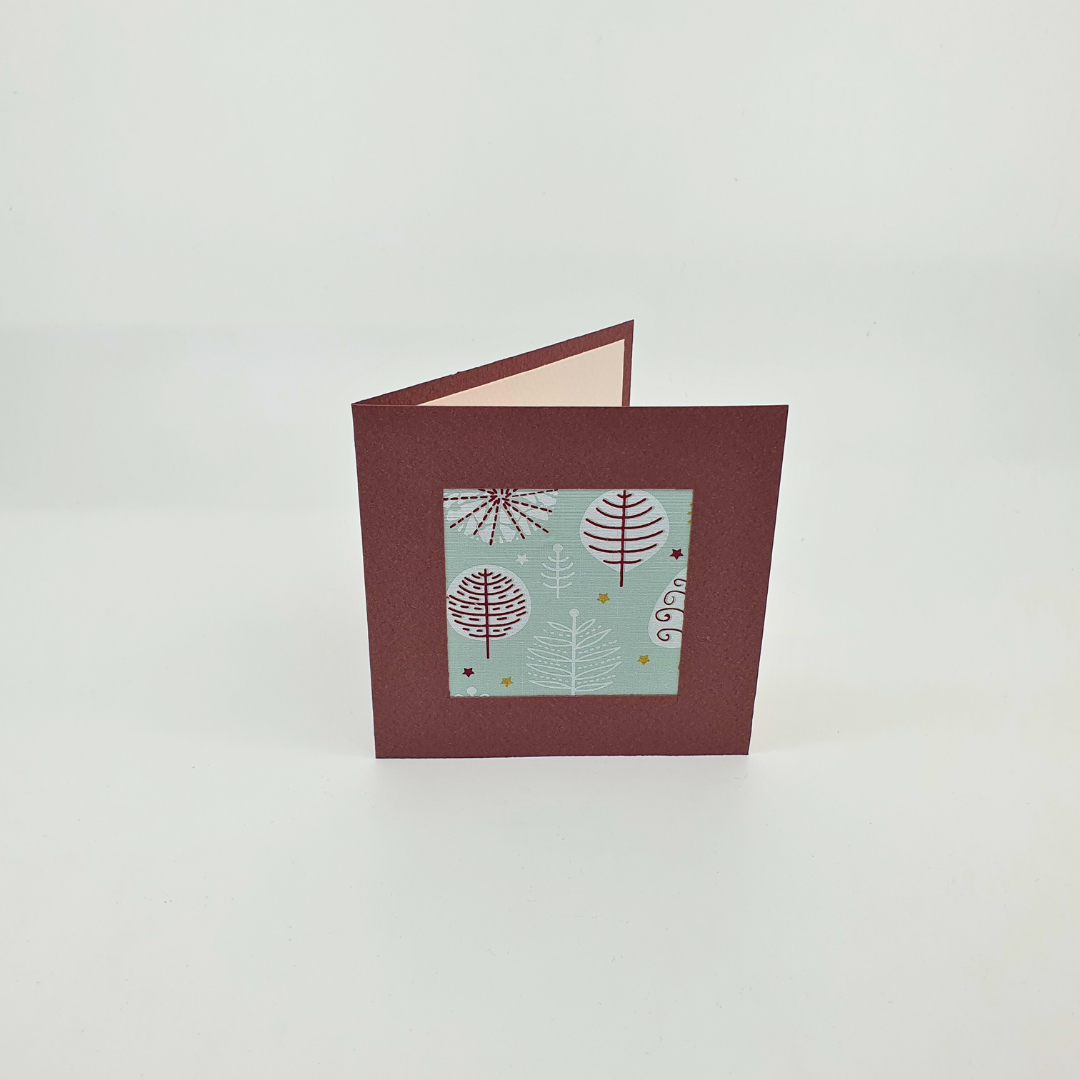 # Édition de Noël # Carte de vœux Papier et Tissu - "Hiver bleu" - 10x10cm