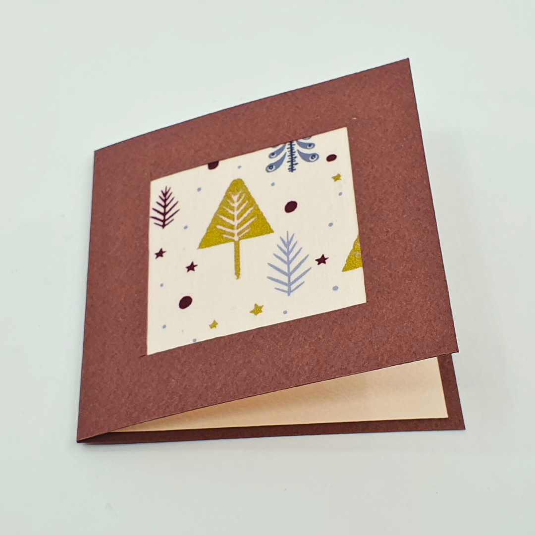 # Édition de Noël # Carte de vœux Papier et Tissu - "Sapin de Noël" - 10x10cm