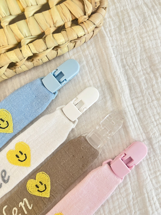 Attache tétine - Attache sucette personnalisé au prénom de bébé Smiley