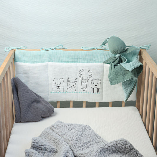 Rangement de lit bébé - Motif brodé "Les animaux"