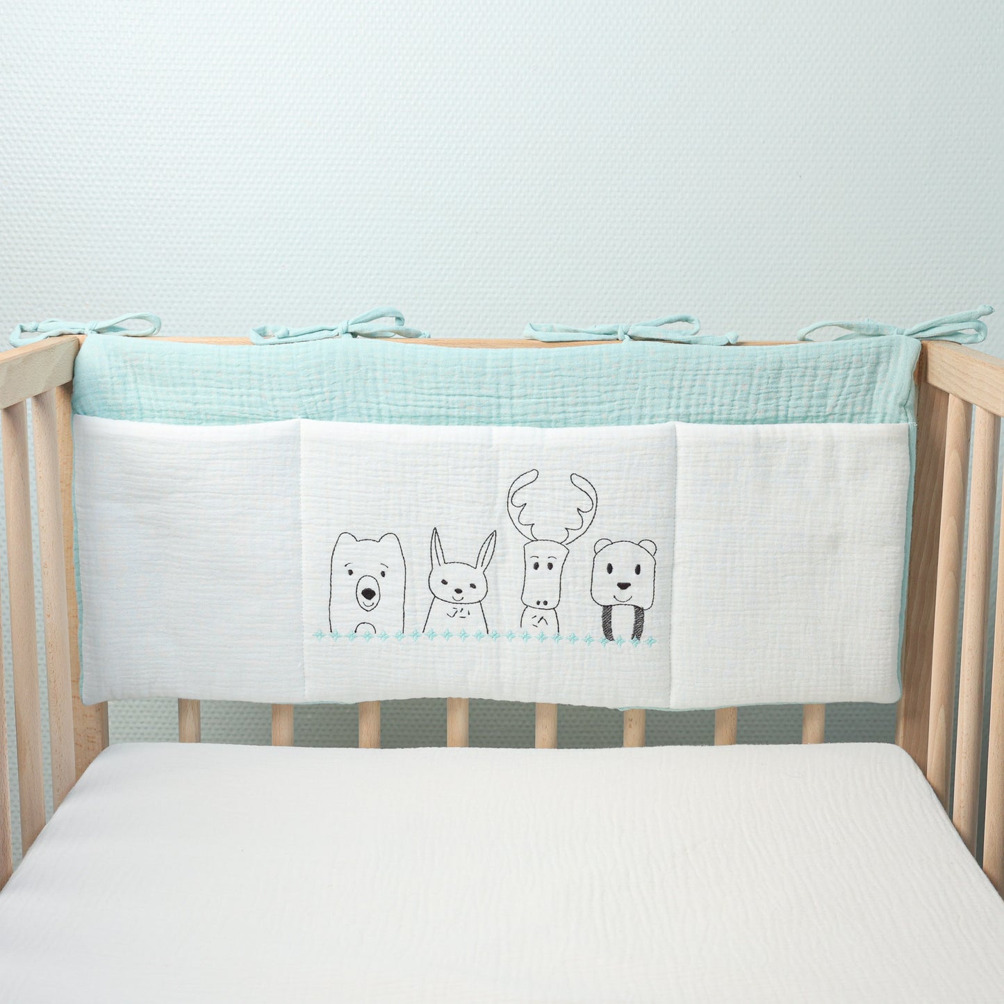 Rangement de lit bébé - Motif brodé "Les animaux"